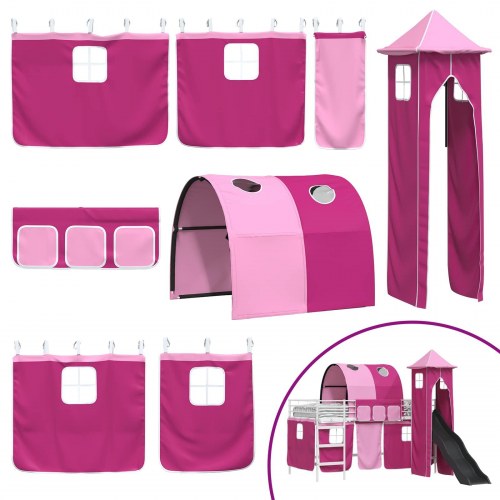 Børns Loft Seng Ramme Hvid og lyserød 99,5 x 200 cm Metal