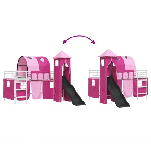 Børns Loft Seng Ramme Hvid og lyserød 99,5 x 200 cm Metal