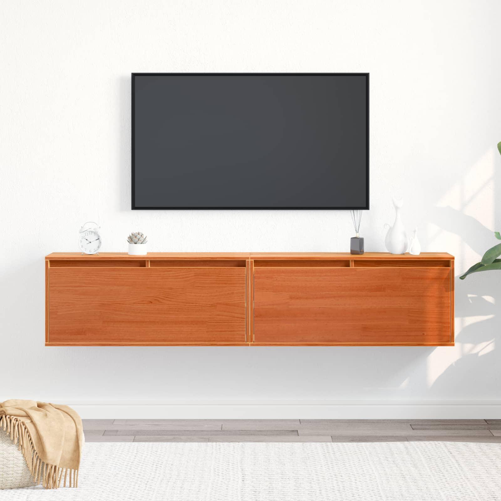 Vægskab med dør 2 stk Voks brun 80 x 30 x 35 cm Massiv fyrretræ