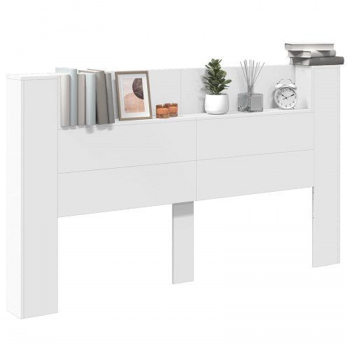 Sengegavl med LED og opbevaring - hvid, 180 x 16,5 x 103,5 cm