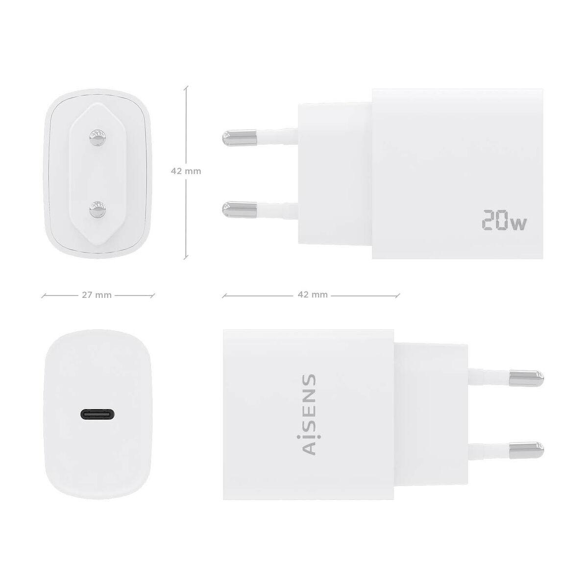 Aisens A110-0752 vægoplader 20 W - hvid USB-C hurtig oplader