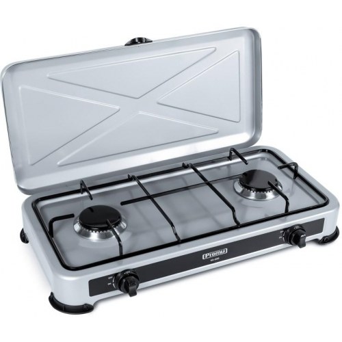 PROMIS KG300 dobbelt gasblus med låg – bærbar kogeplade i stål, 3 zoner