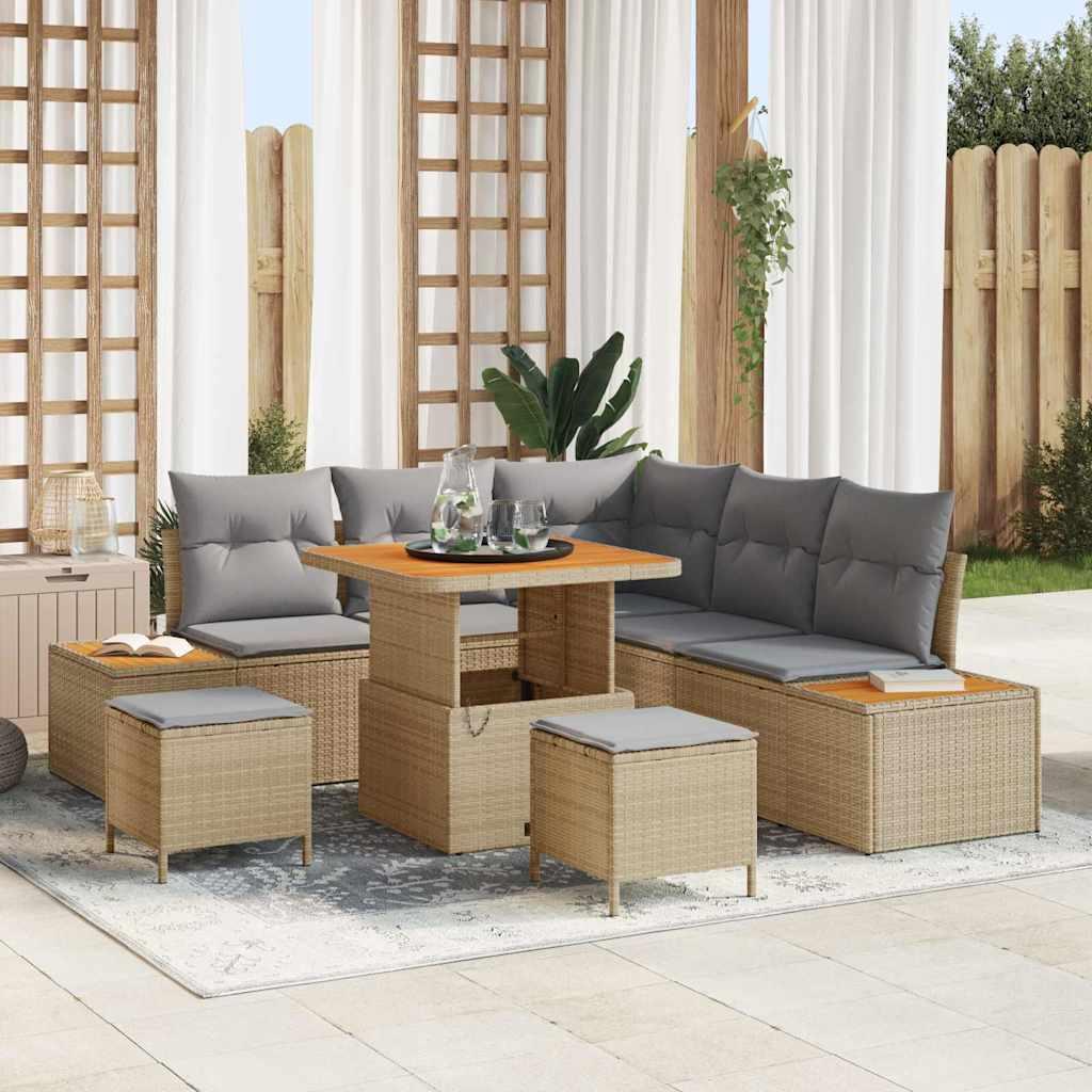 Havesofa S�t med pude med opbevaring Beige Poly rattan