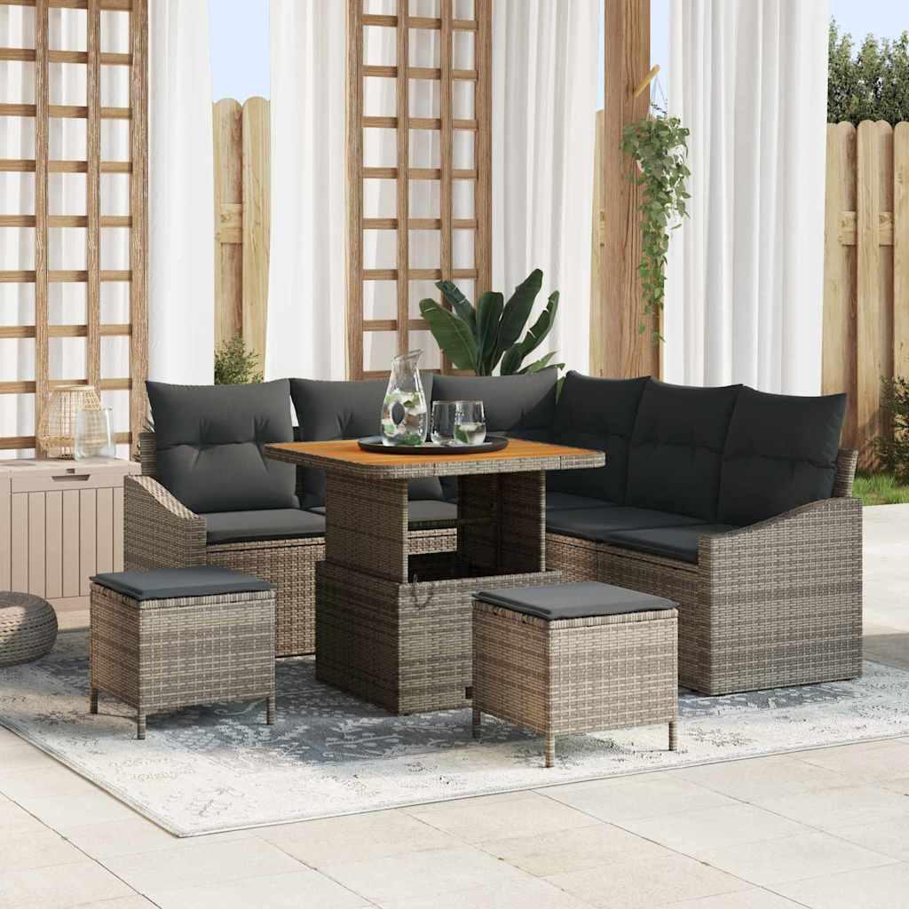 Havesofa Sæt 8 stk Grå Polyrattan, stål og massivt akacietræ