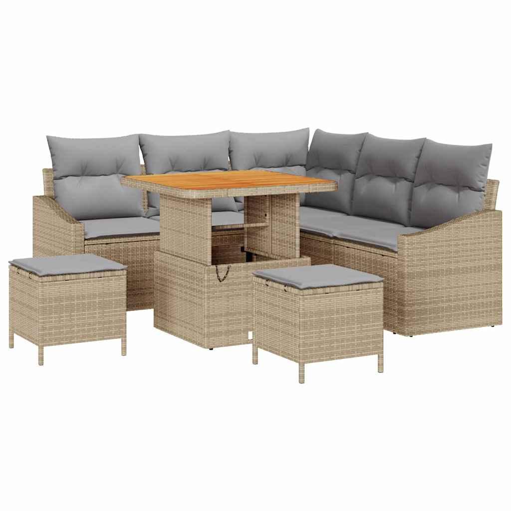 Havesofa sæt 8 dele med bord og skamler i beige polyrattan
