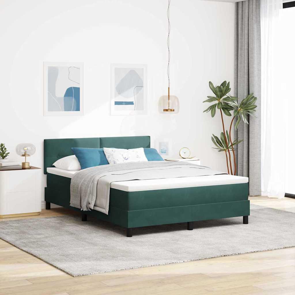 Kontinentalseng Med Led-lys Velour - Mørkegrøn / 160 x 200 cm / Knap tuftet