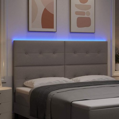 LED-sengegavl i stof - gråbrun, 180 cm