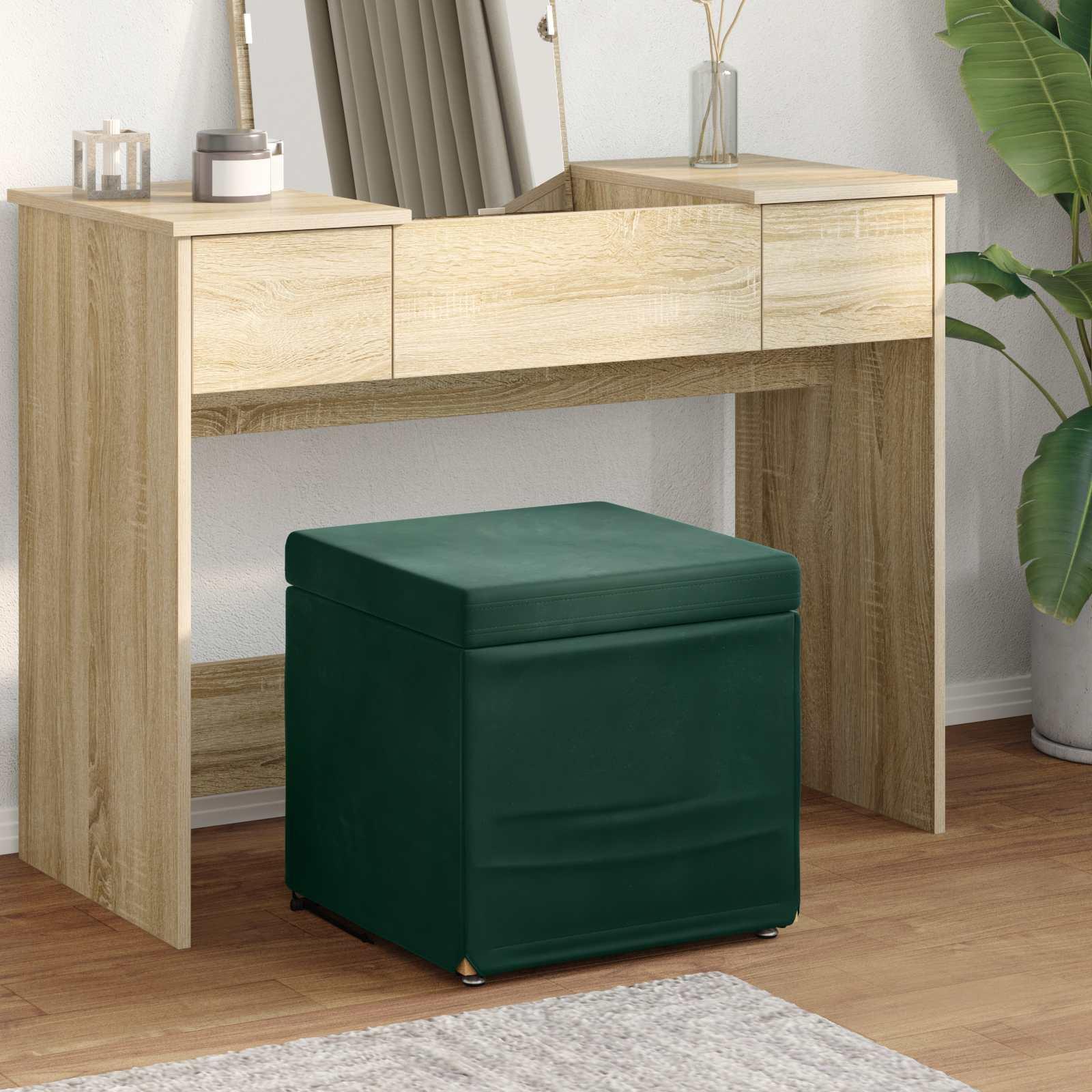Taburet 41 X 41 X Velour Og Konstrueret Træ - Mørkegrøn / 40 cm / Fløjl