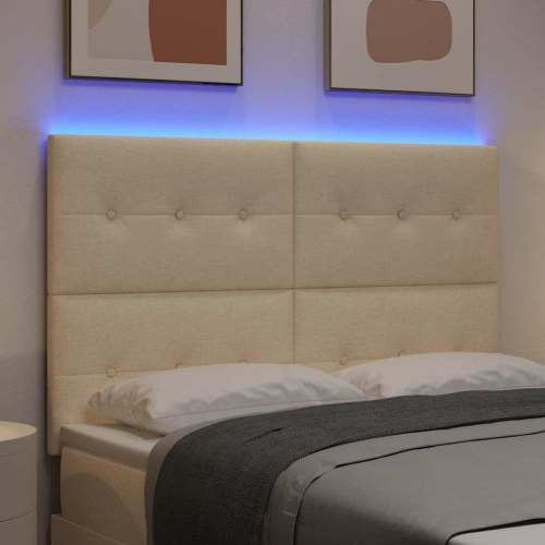 LED-sengegavl i stof - creme, 160 cm