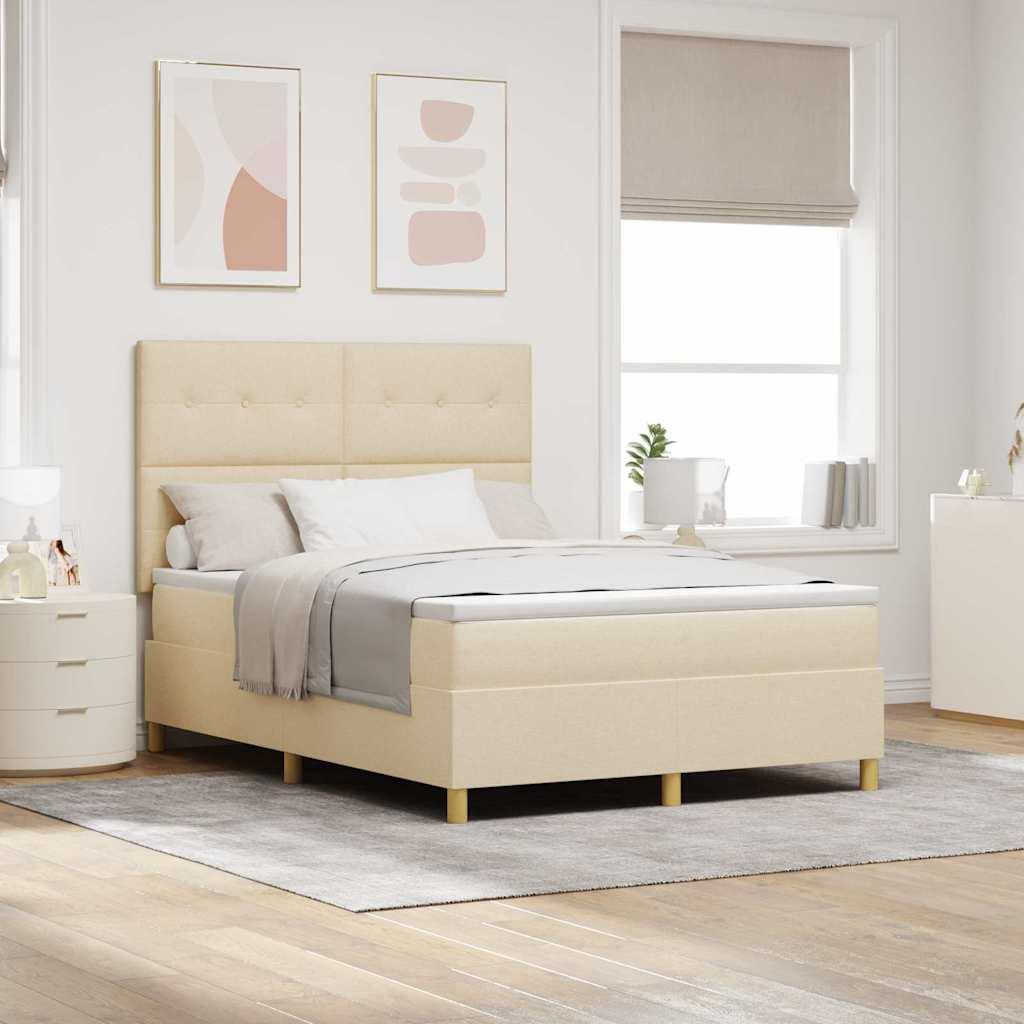 LED Box Spring Bed med madras Creme 160 x 200 cm Stof
