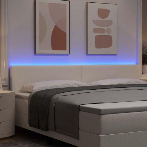LED-sengegavl med RGB LED-lys - creme, 200 cm, velourstof