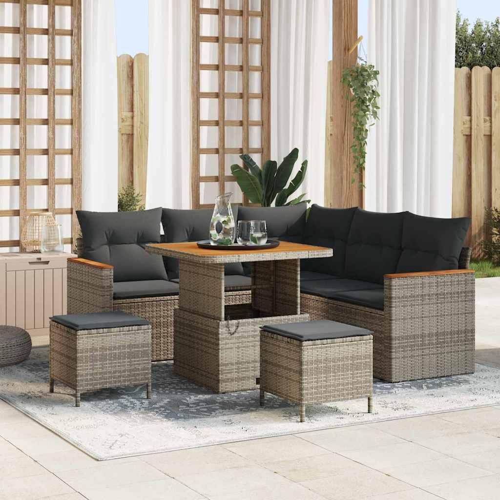 Havesofa Sæt med pude 8 stk Grå Poly rattan