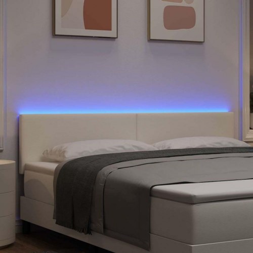 LED sengegavl med RGB-lys - creme velour, 180 cm