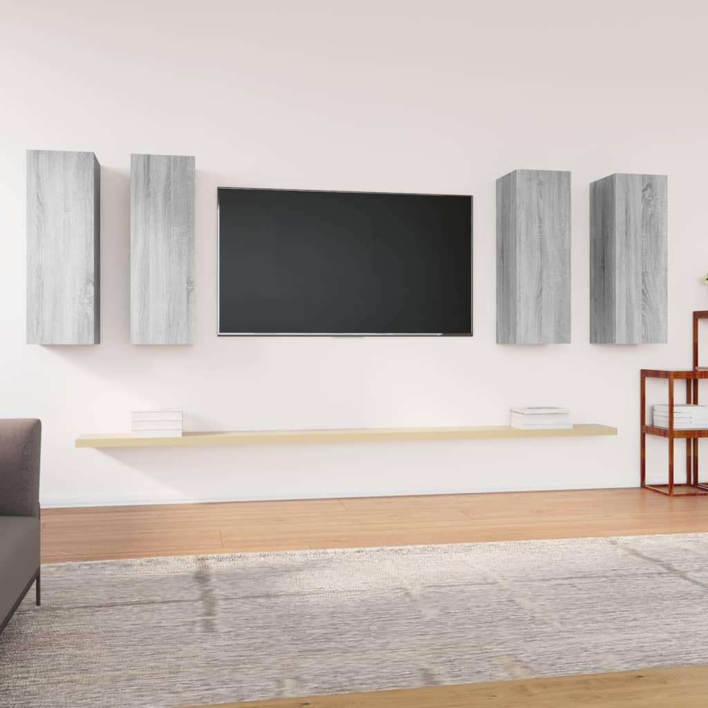 vidaXL tv-skabe 4 stk. 30,5x30x90 cm konstrueret træ grå sonoma-eg