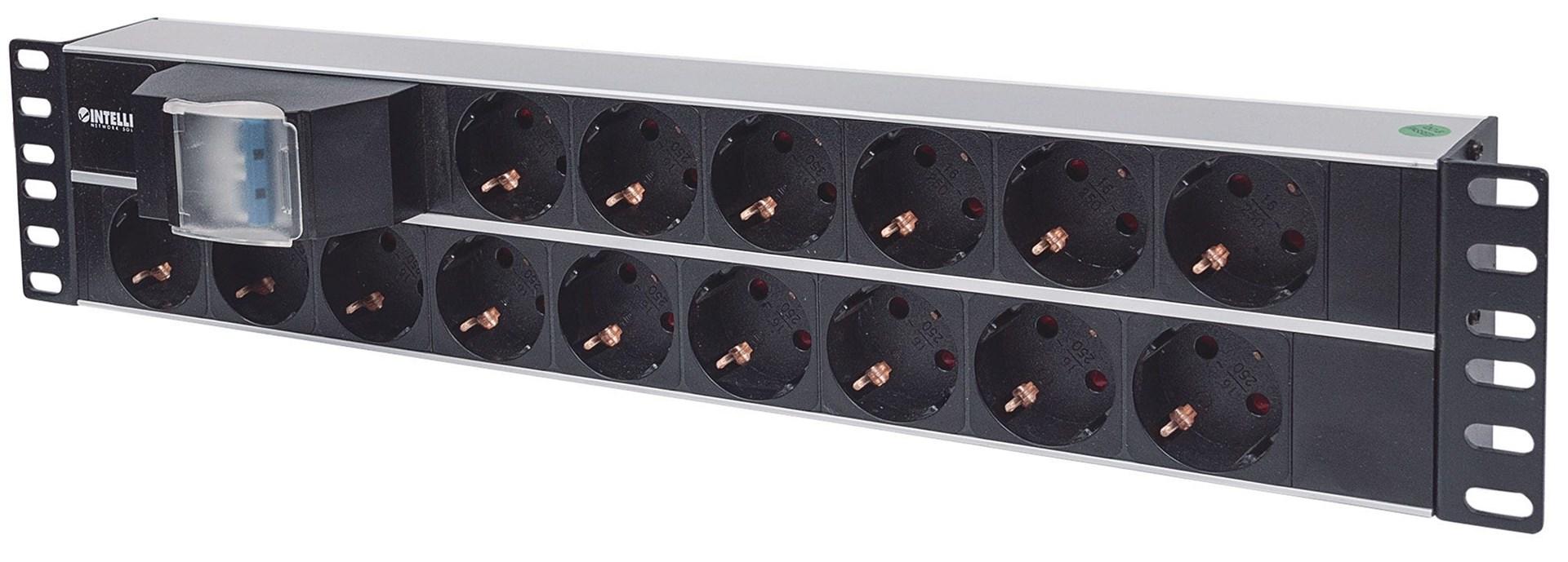 Intellinet 19" 2U PDU - 15x Schuko, dobbelt air-switch, 3 m ledning billede