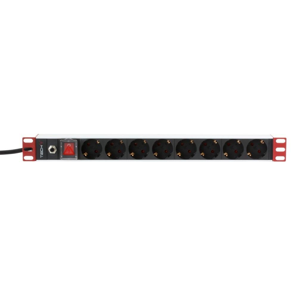 TECHly 19" rack strømskinne - 8 Schuko-udtag, 1U, 3 m