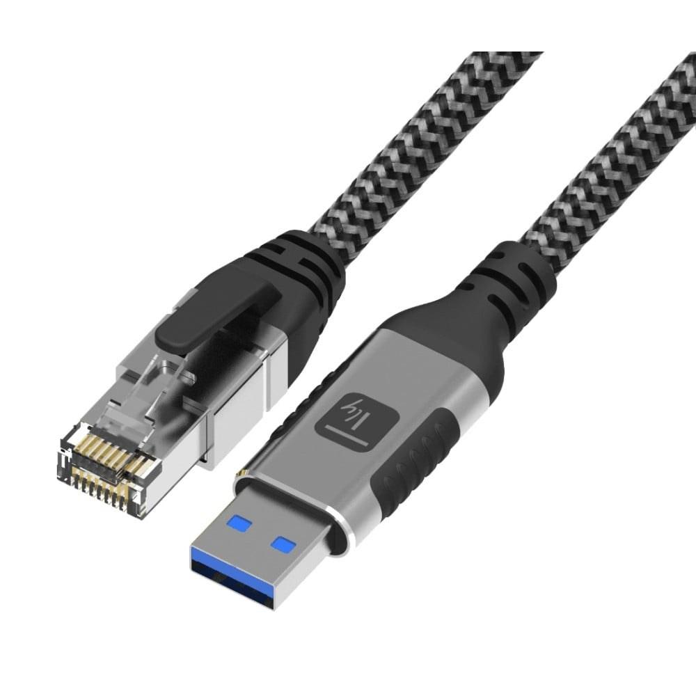 TECHly ICOC U3A‑RJ45‑010 USB 3.2 til RJ‑45 netværkskabel 1 m - sort/sølv, Cat6 F/UTP
