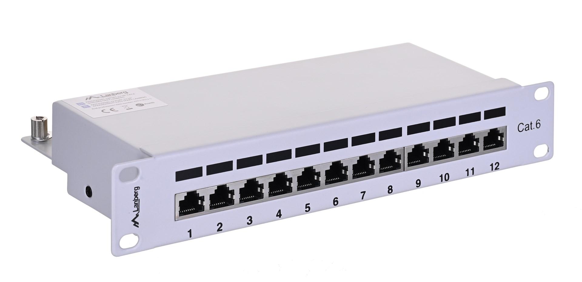 Lanberg PPF6-9012-S patchpanel Cat.6 - 12 porte, metal, grå billede