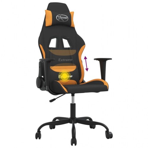 Gamingstol med massagefunktion i stof - sort/orange