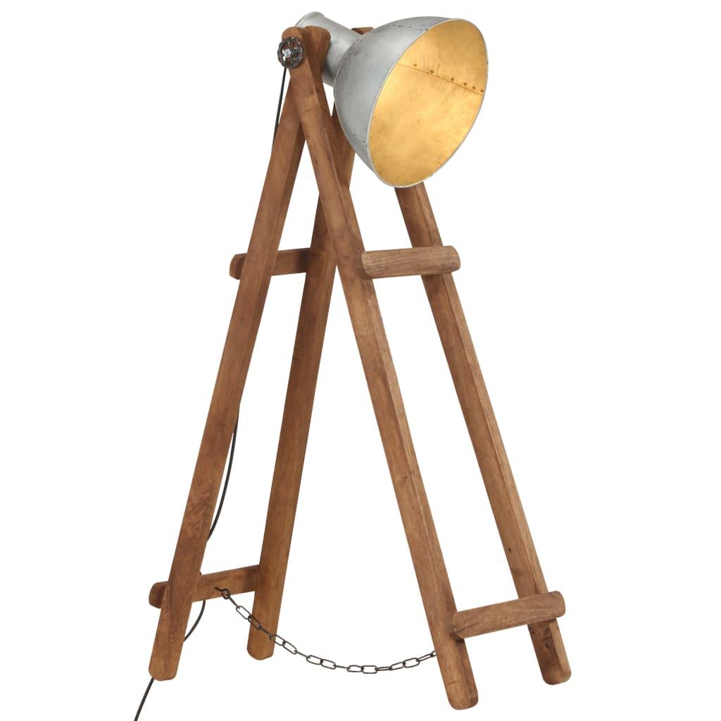 Gulvlampe E27 massivt mangotræ sølvfarvet