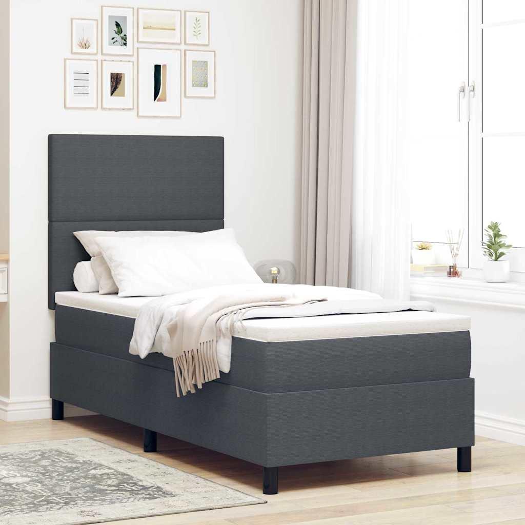 LED Box Spring Bed Mørkegrå og Hvid 100 x 200 cm Velourstof