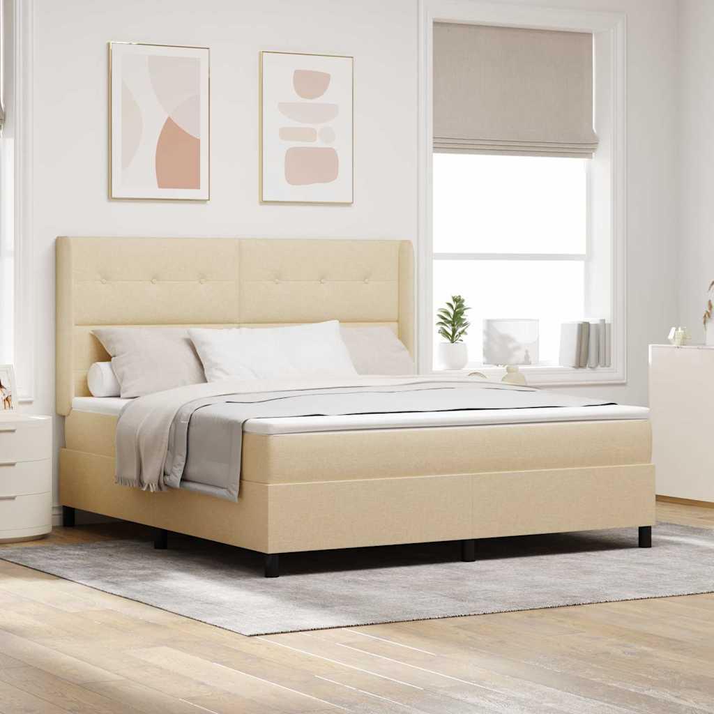 LED Box Spring Bed med madras Creme 180 x 200 cm Stof