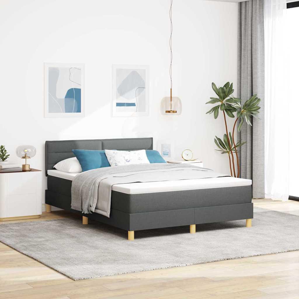 LED Box Spring Bed med madras Mørkegrå 140 x 200 cm Stof