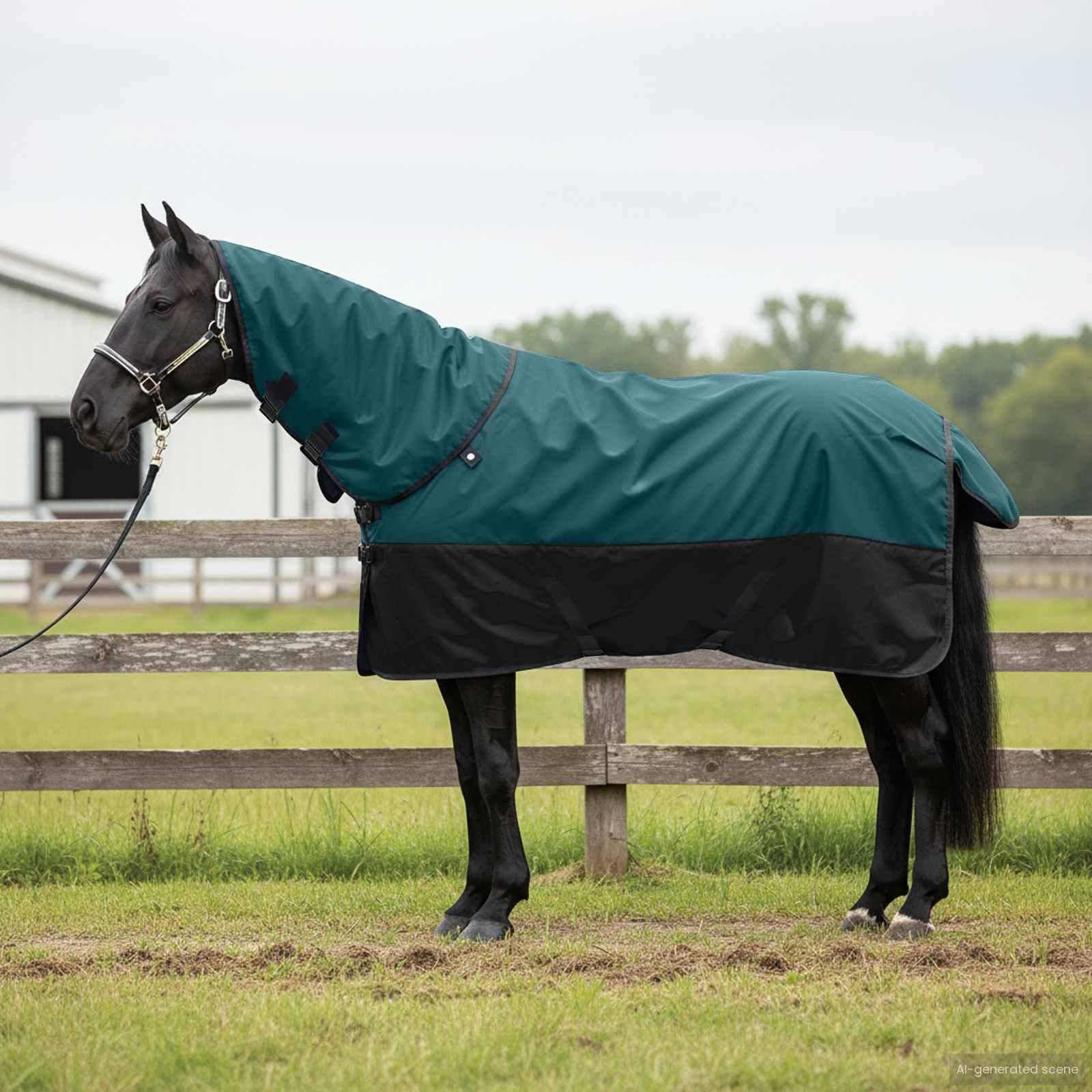 Hestetæppe Mørk Grøn og Sort 95 cm Polyester billede