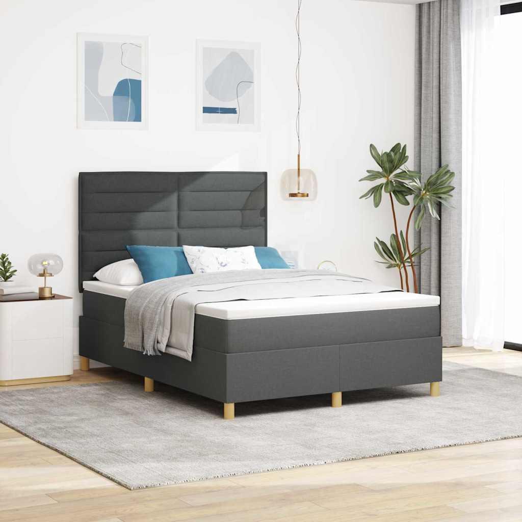 LED Box Spring Bed med madras Mørkegrå 140 x 190 cm Stof