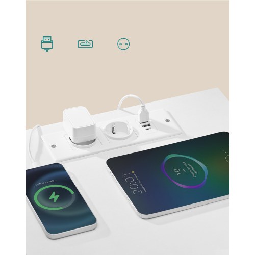 Sengebord med ladestation og app-styret LED – 1 åbent rum, 2 skuffer – Cloud White/Snow White