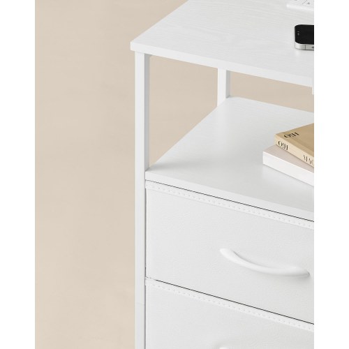 Sengebord med ladestation og app-styret LED – 1 åbent rum, 2 skuffer – Cloud White/Snow White