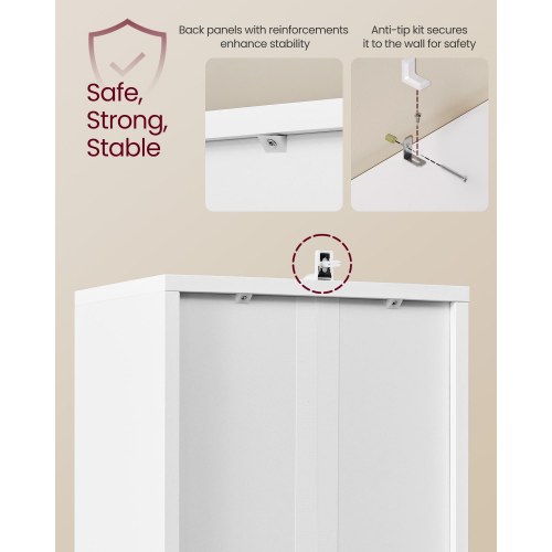 Høj smal bogreol med låge – 6 niveauer, justerbare hylder, 24 × 31,8 × 175 cm – cloud hvid