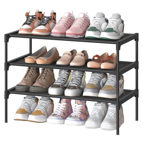 Skostativ med 3 hylder – pladsbesparende skoreol i metal med non-woven hylder, ink black