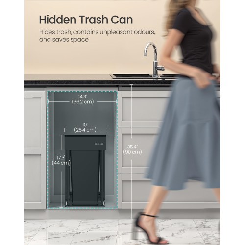 Indbygget køkkenspand med udtræk – 2 x 15 l dobbelt rum, stålskinne og ABS-låg, ink black