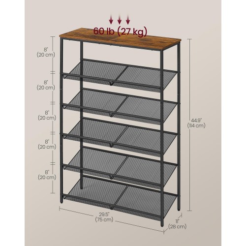 Skoreol med 6 hylder – justerbar fritstående organizer til entré, brun/sort