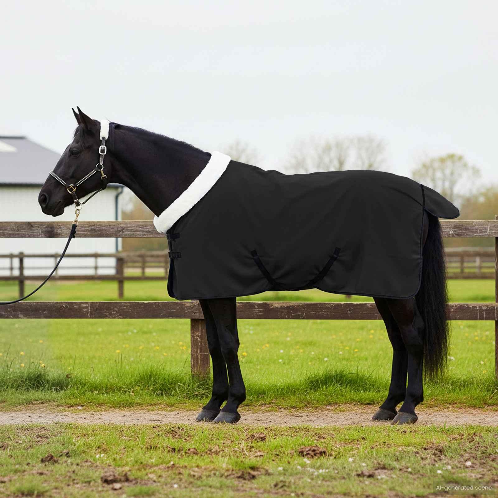 Hestetæppe i polar fleece - sort, 105 cm