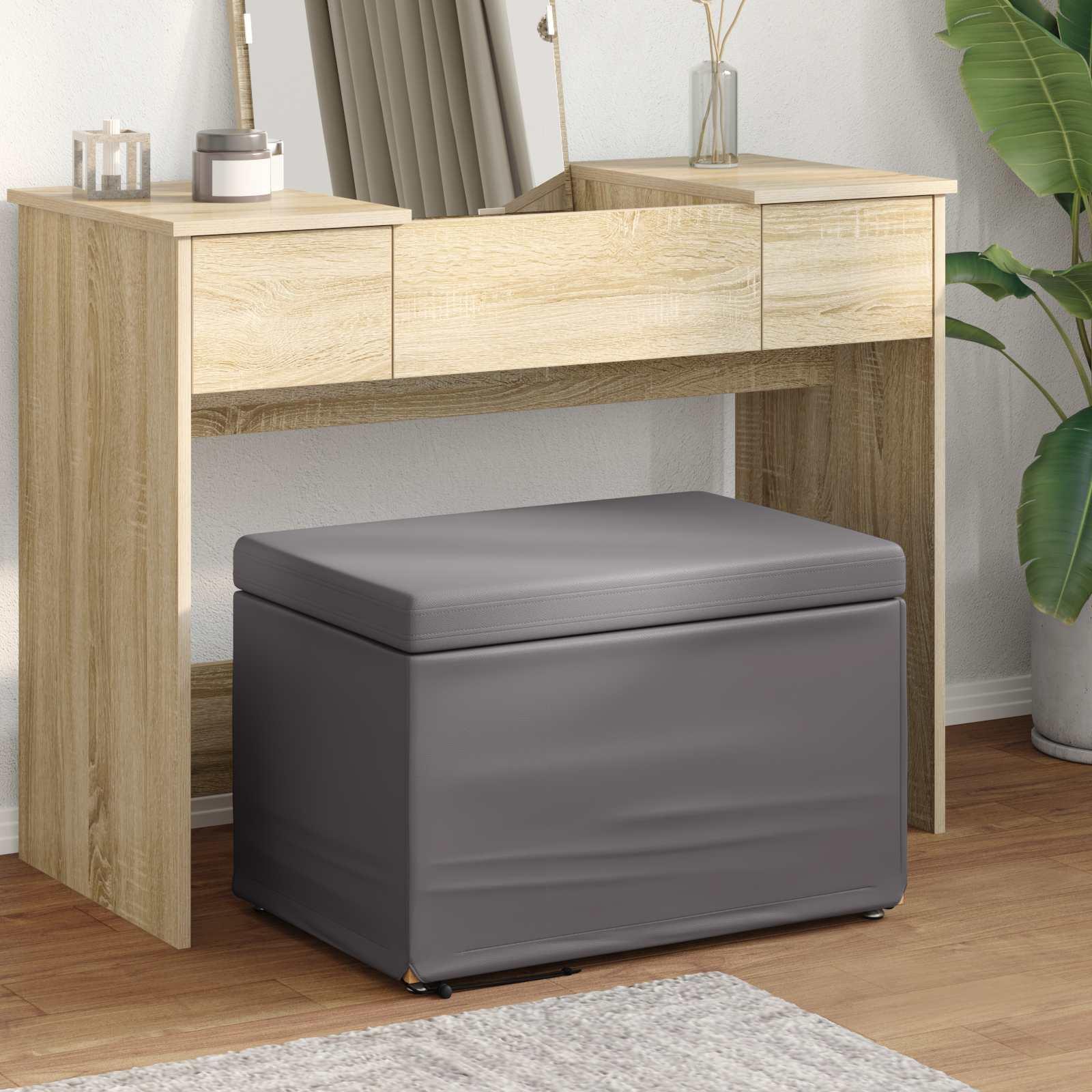 Taburet i grå kunstlæder - 61 × 41 × 40 cm, rygfri stol i konstrueret træ
