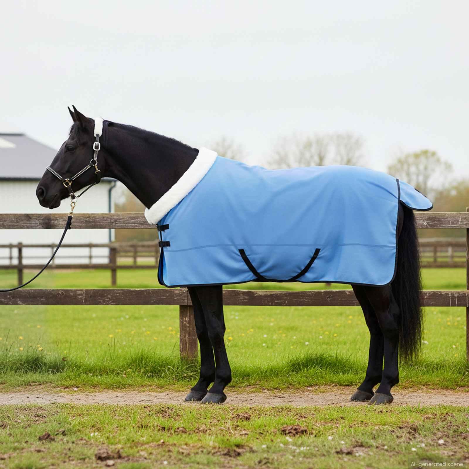 Hestetæppe i polar fleece - fuld aqua, 165 cm