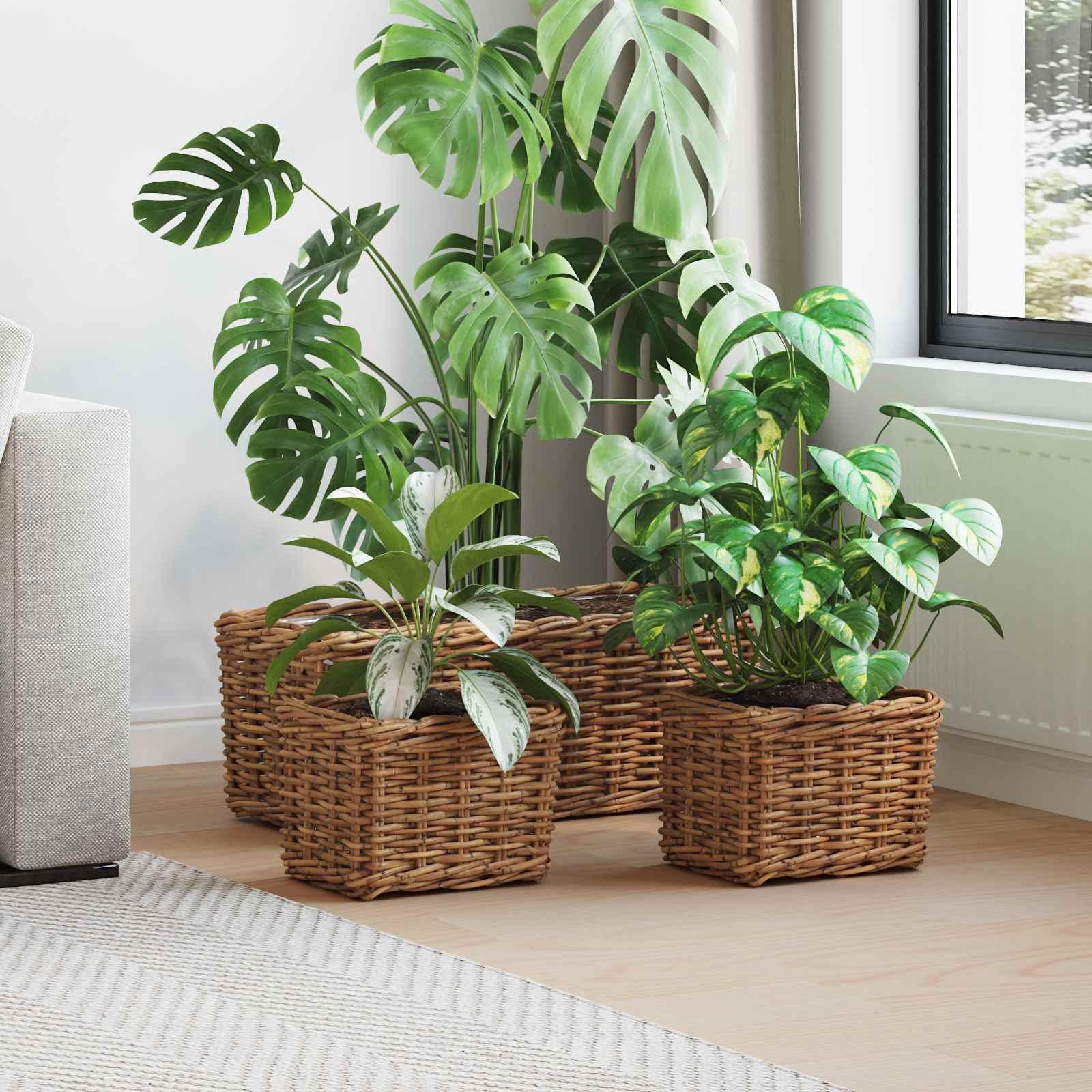 Planter Kurv med opbevaring 3 stk Brun Kubu rattan
