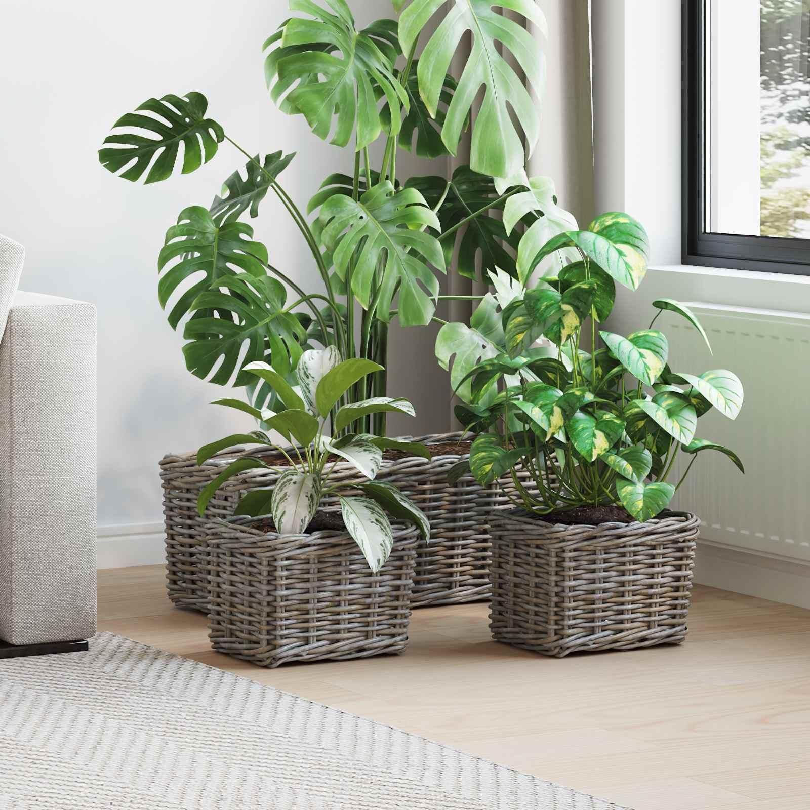 Planter Kurv med opbevaring 3 stk Grå Kubu rattan