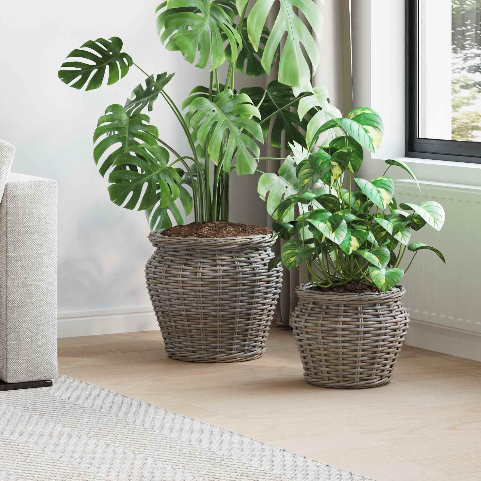 Plantekurv med opbevaring 2 stk Grå Lacak Rattan