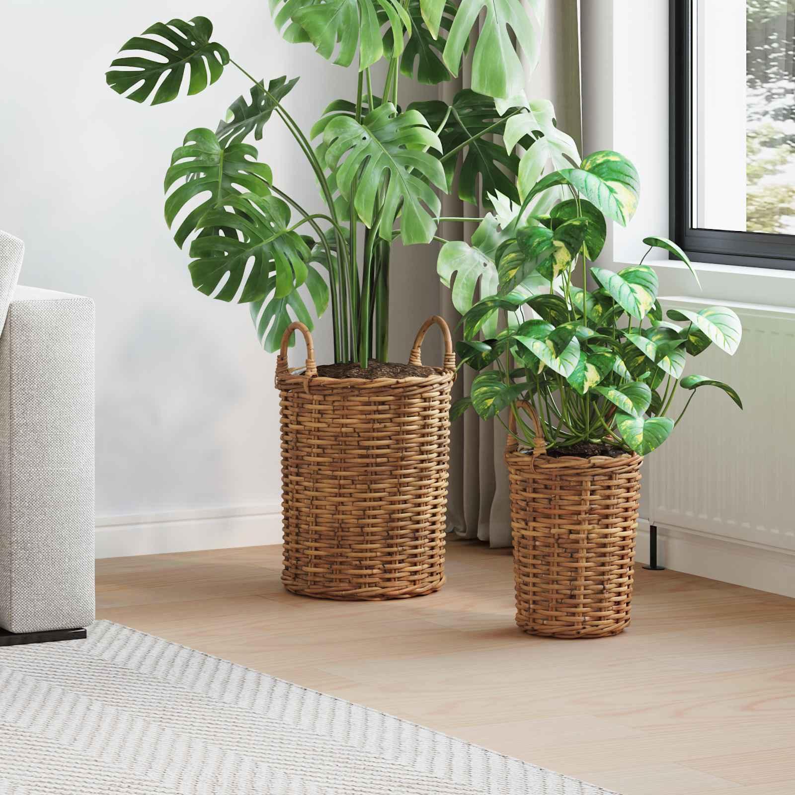 Planter Kurv med opbevaring 2 stk Brun Kubu rattan