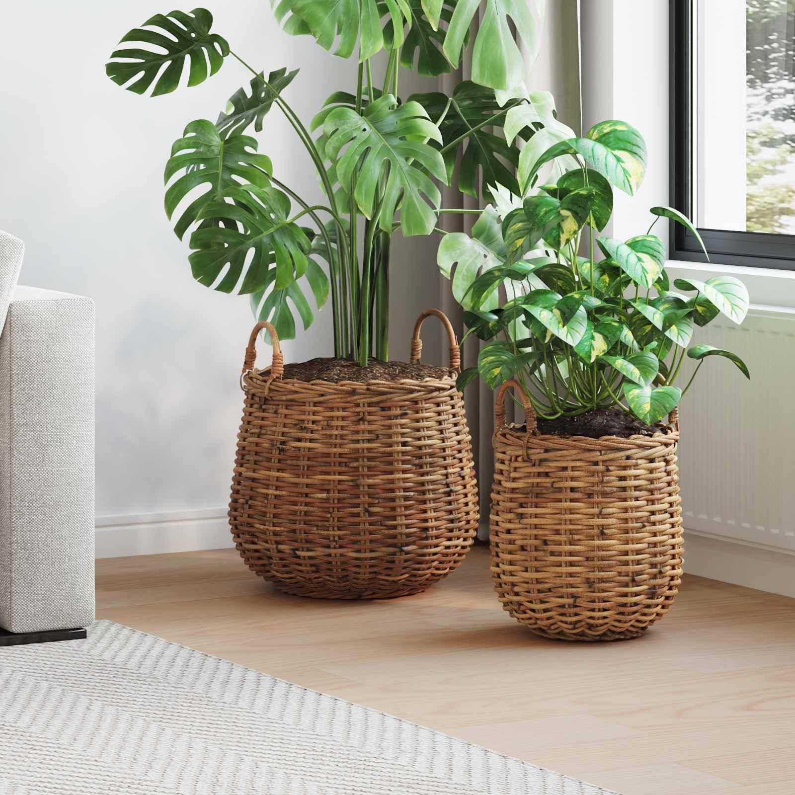 Plantekurv med opbevaring 2 stk Brun Lacak Rattan