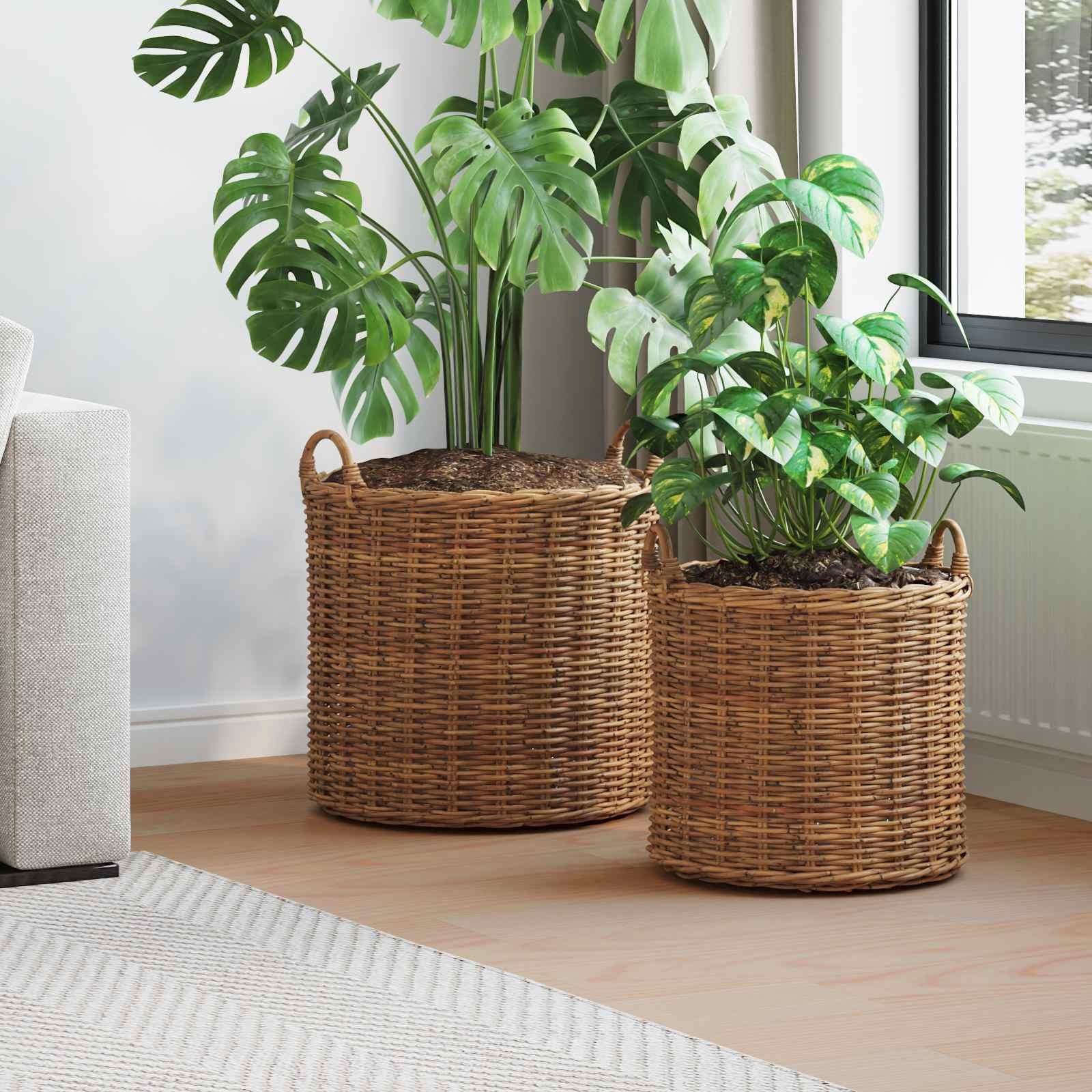 Plantekurv med opbevaring 2 stk Brun Lacak rattan