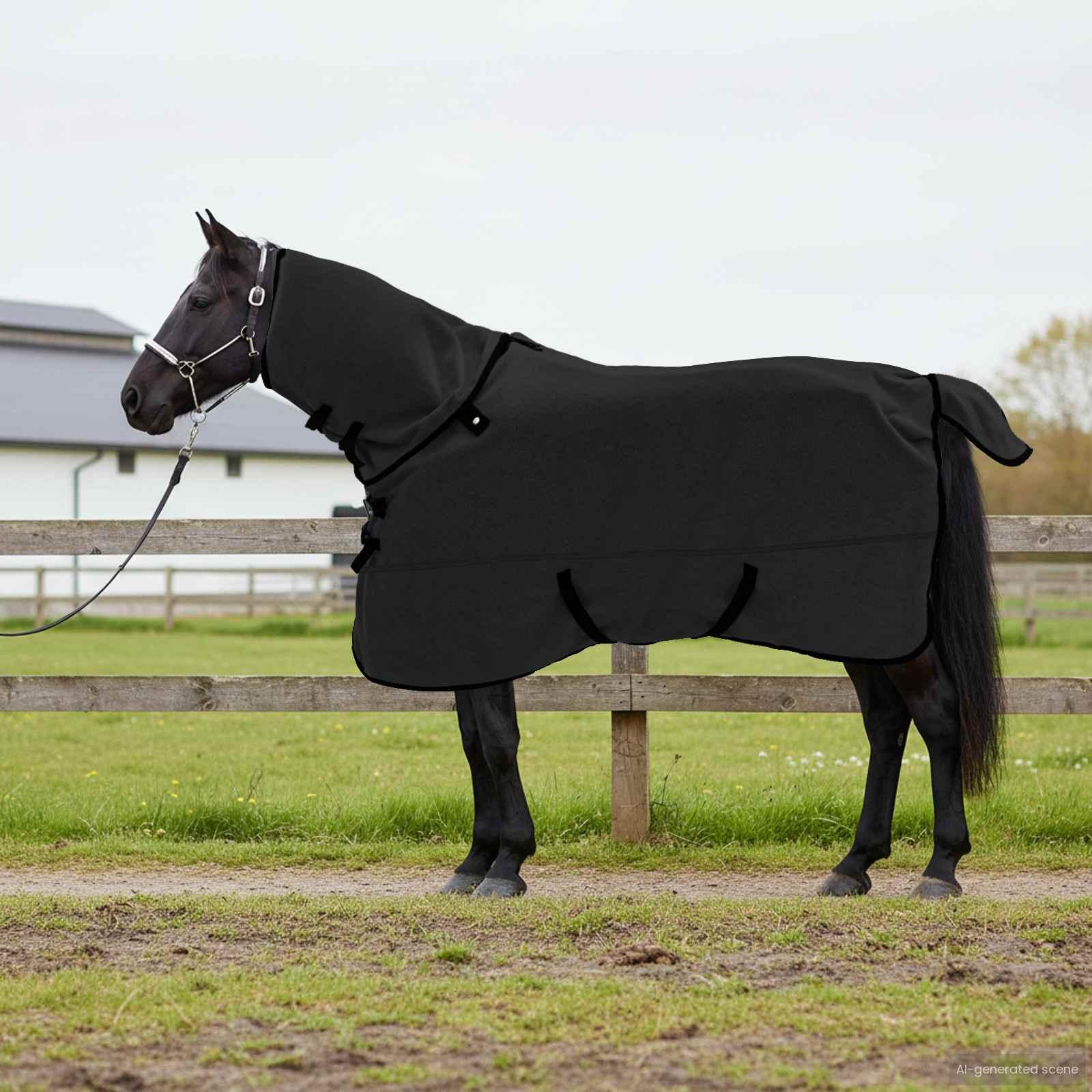 Hestetæppe med hals - sort 165 cm, polyester