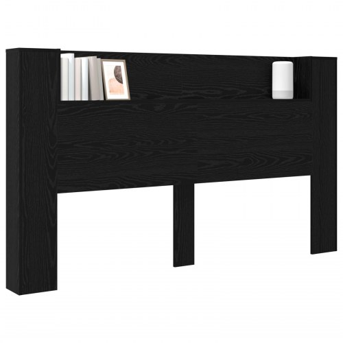Sengegavl med LED og hylder - sort eg, 180 x 16,5 x 103,5 cm