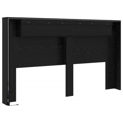 Sengegavl med LED og hylder - sort eg, 180 x 16,5 x 103,5 cm