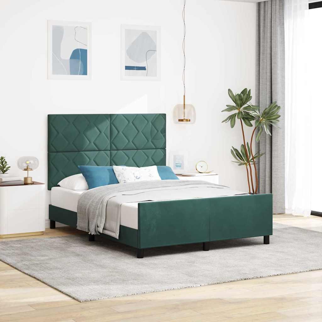 Kontinentalseng med hovedgærde 160 x 200 cm i mørkegrøn fløjl