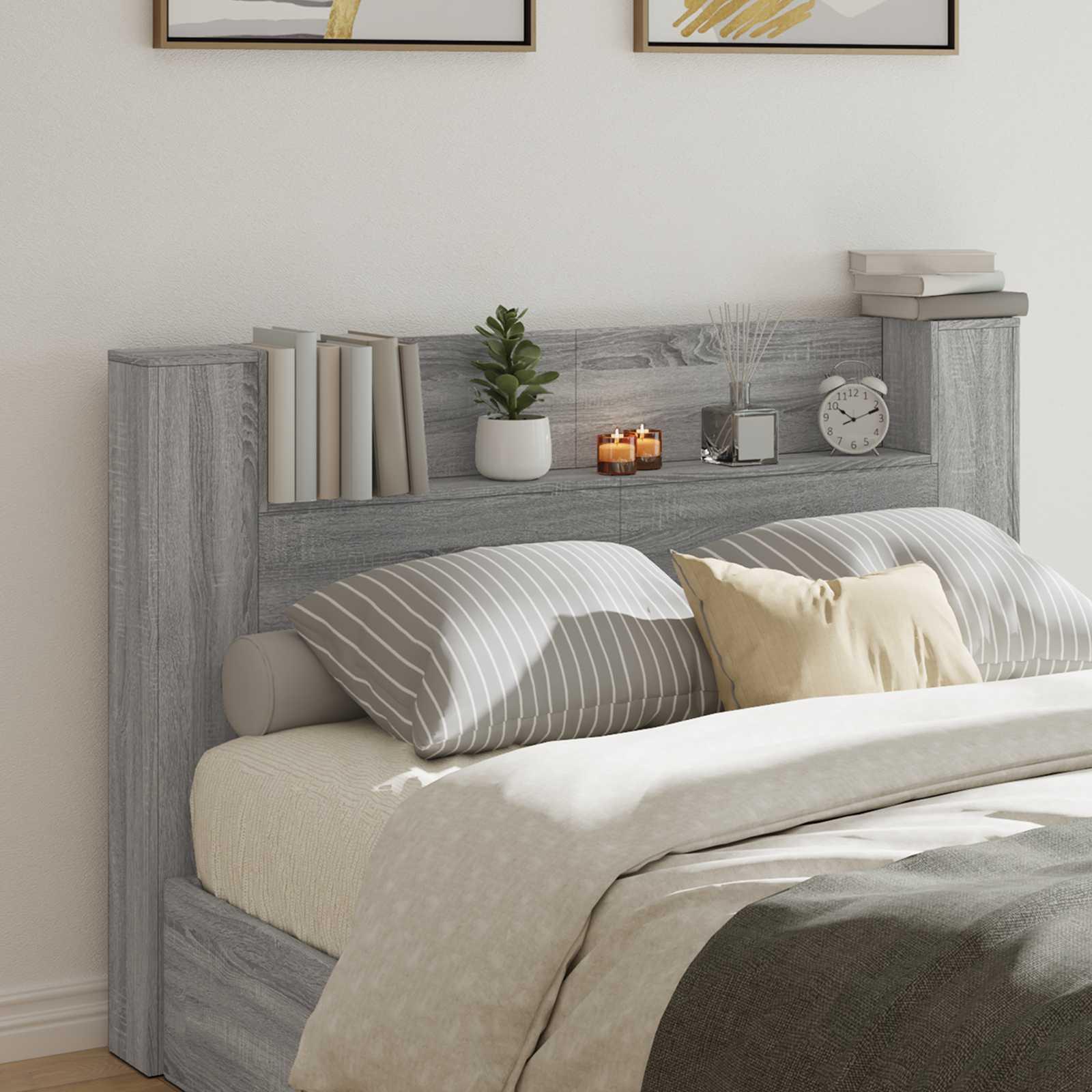 Hovedgærde kabinet med LED Grå Sonoma 160 x 16,5 x 103,5 cm