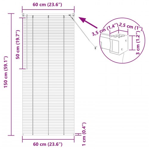 Persienner Indstillelig Mørk Brun med Mønster 150 x 60 cm PVC